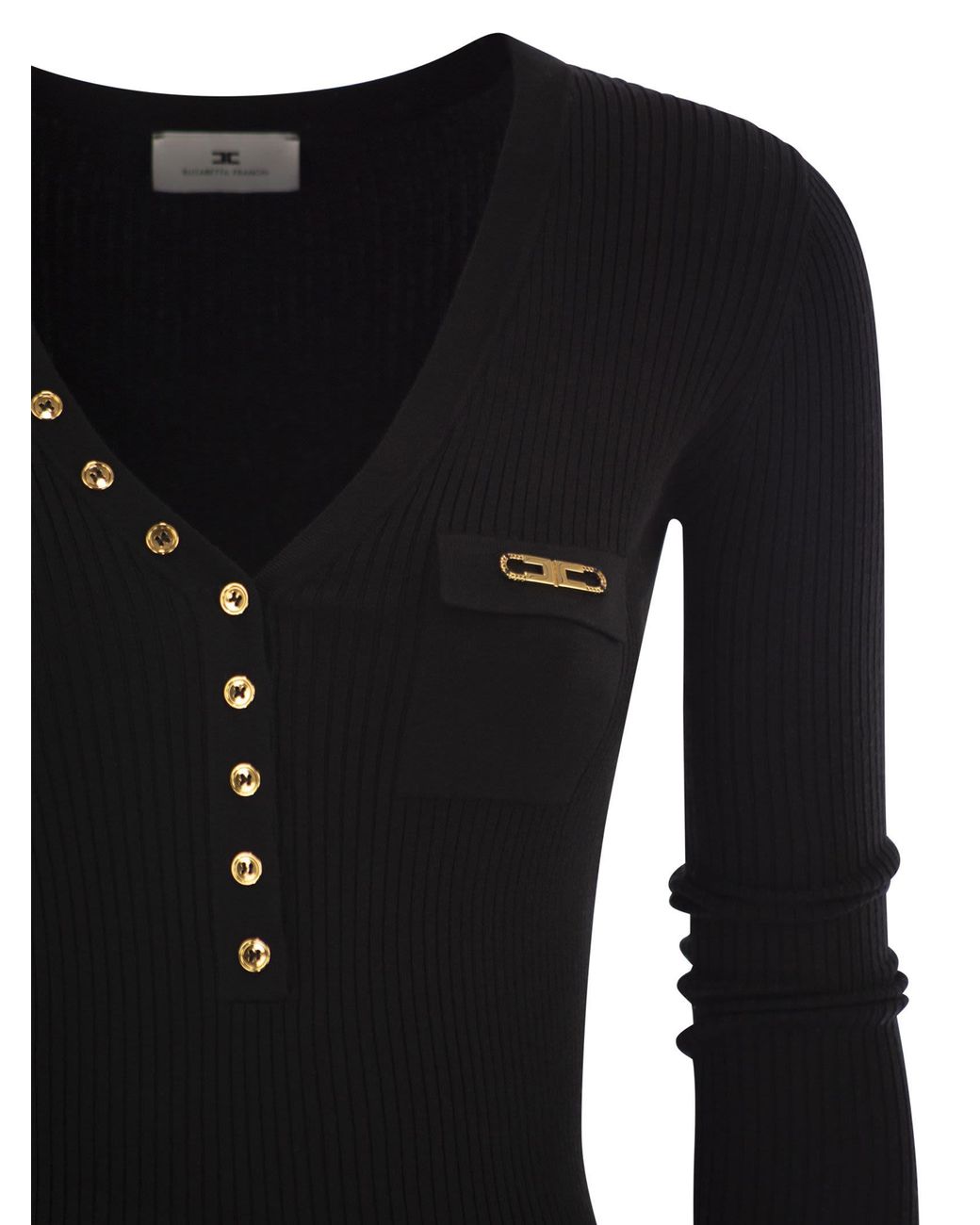 Elisabetta Franchi Elisabetta -franchi Geribbelde Gebreide Jurk Met Zak in het Black