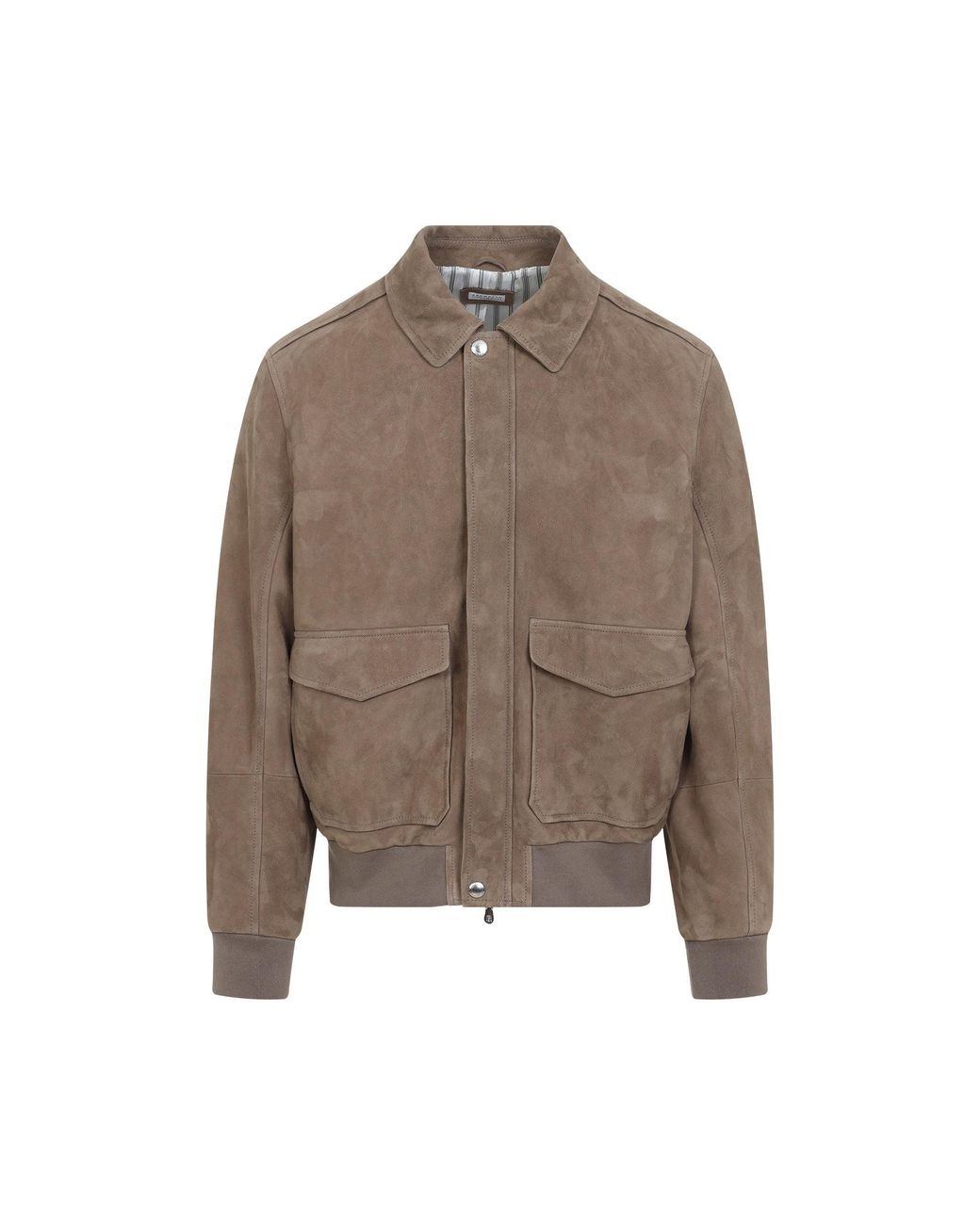 Brunello Cucinelli Brown Suede Leather Bomber Jacket for men