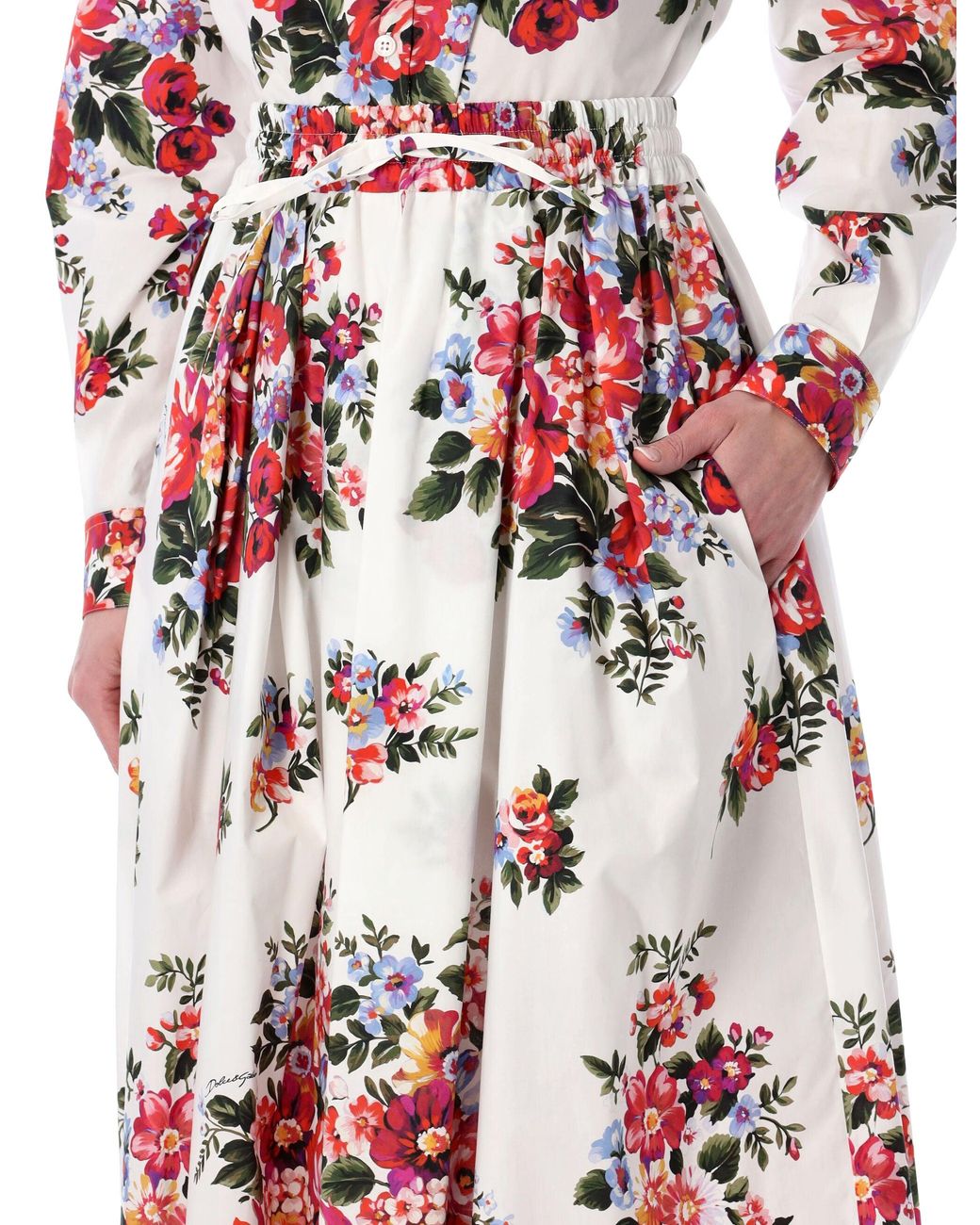 Dolce & Gabbana Red Floral Poplin Midi Skirt Cotton