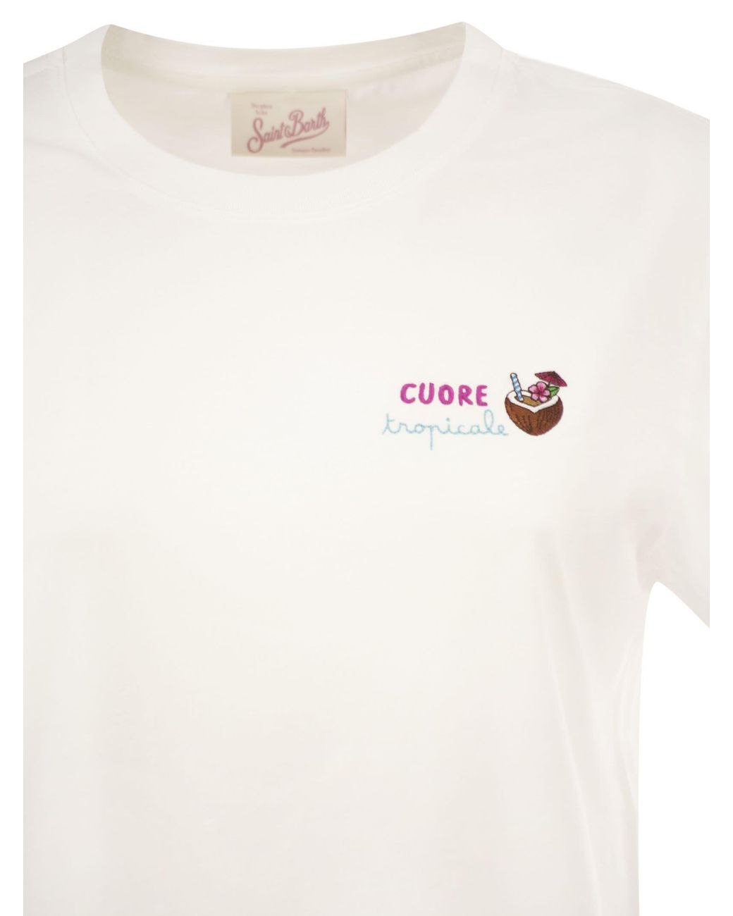 Mc2 Saint Barth White Cotton T-Shirt With Embroidered Front Detail