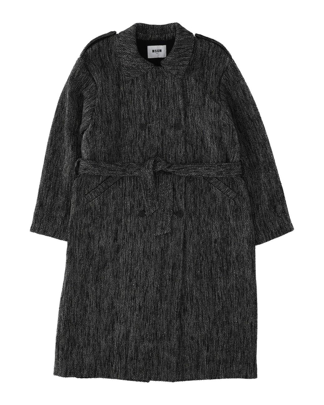 MSGM Black Resca Lurex Trench Coat Girl Grigio Scur