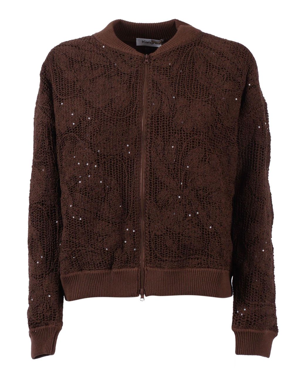 Kangra Cashmere Brown Bomber Cornely Con Fodera E Paillettes