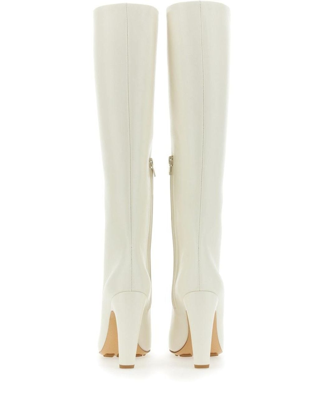 Bottega Veneta White Chalk Leather Canalazzo Boots