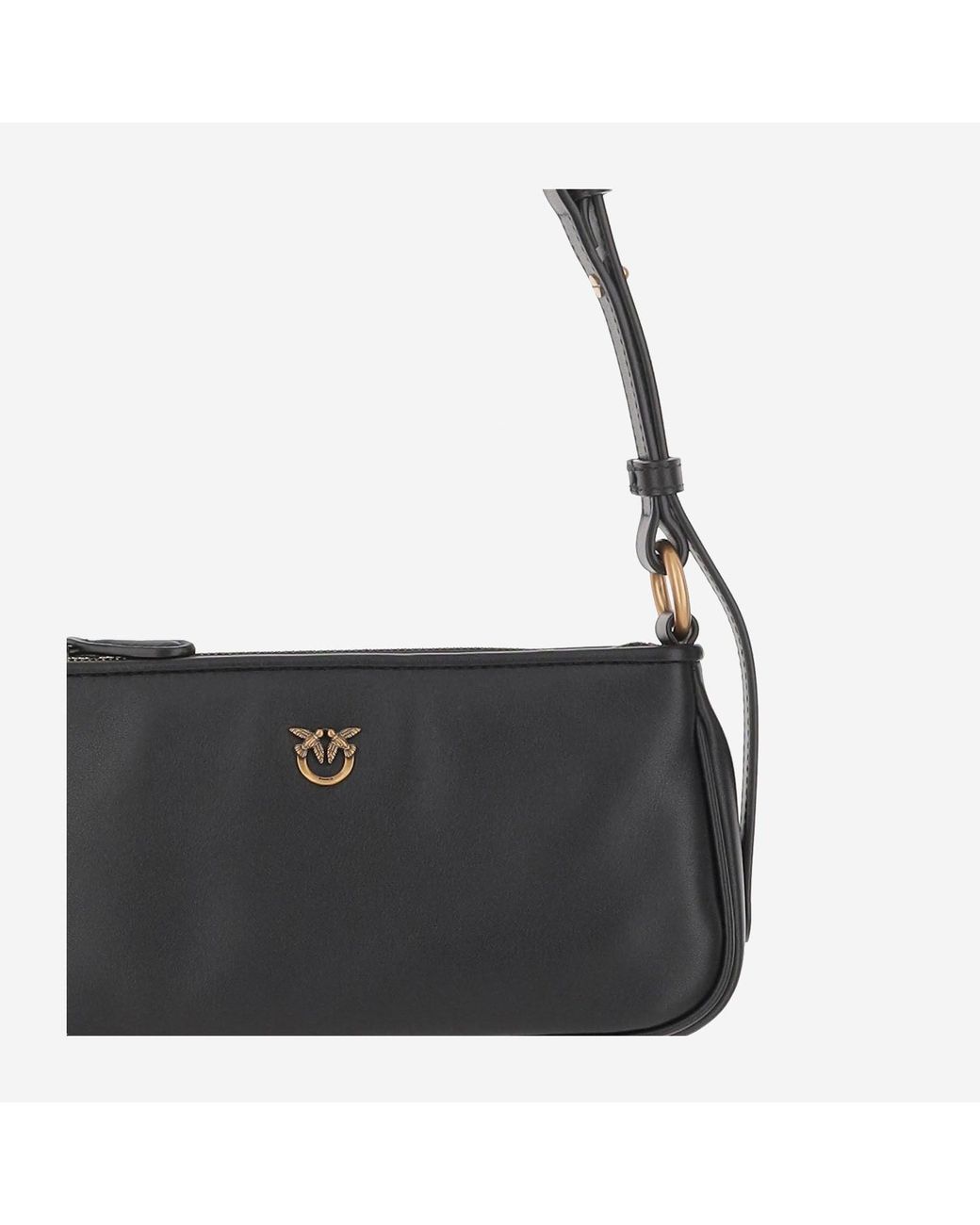 Pinko Mini Half Moon Baguette Lederen Tas Met Logo in het Black