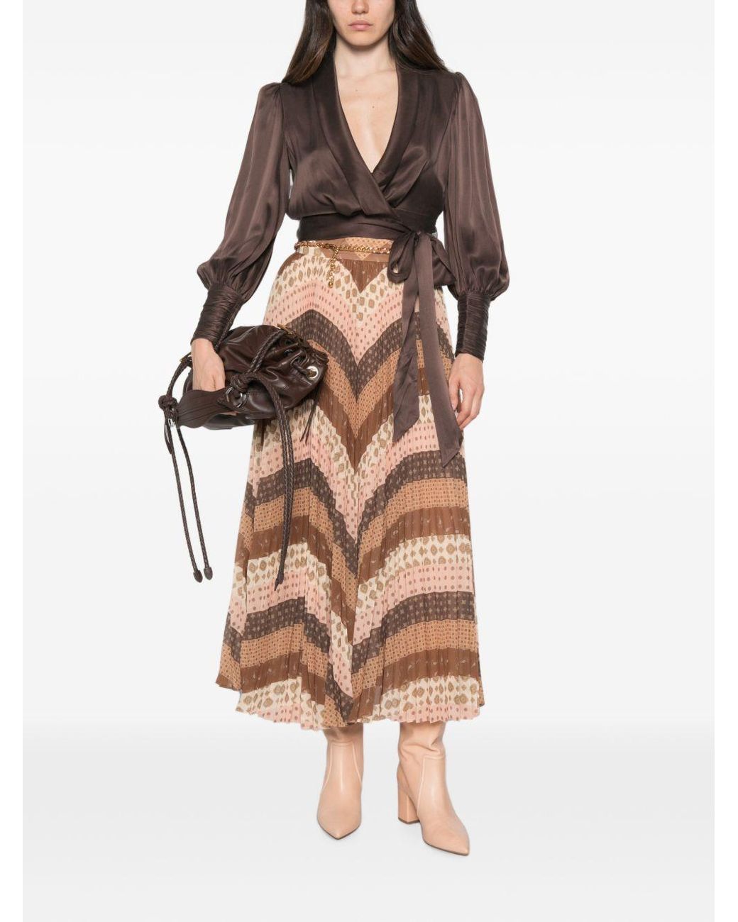 Zimmermann Brown Silk Wrap Top