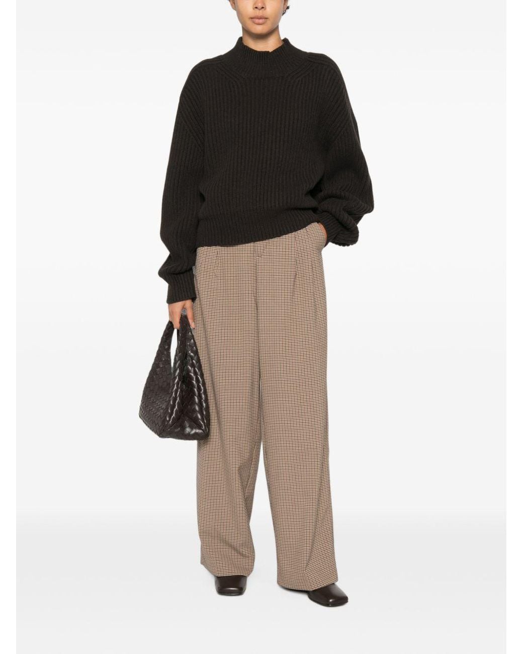 White Sand Brown Checked Wide Leg Trousers