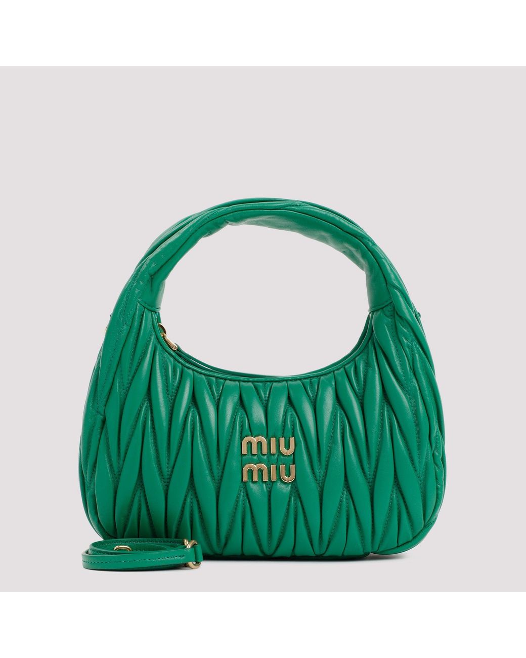 Miu Miu Green Mango Leather Miu Wander Matelassé Hobo Bag
