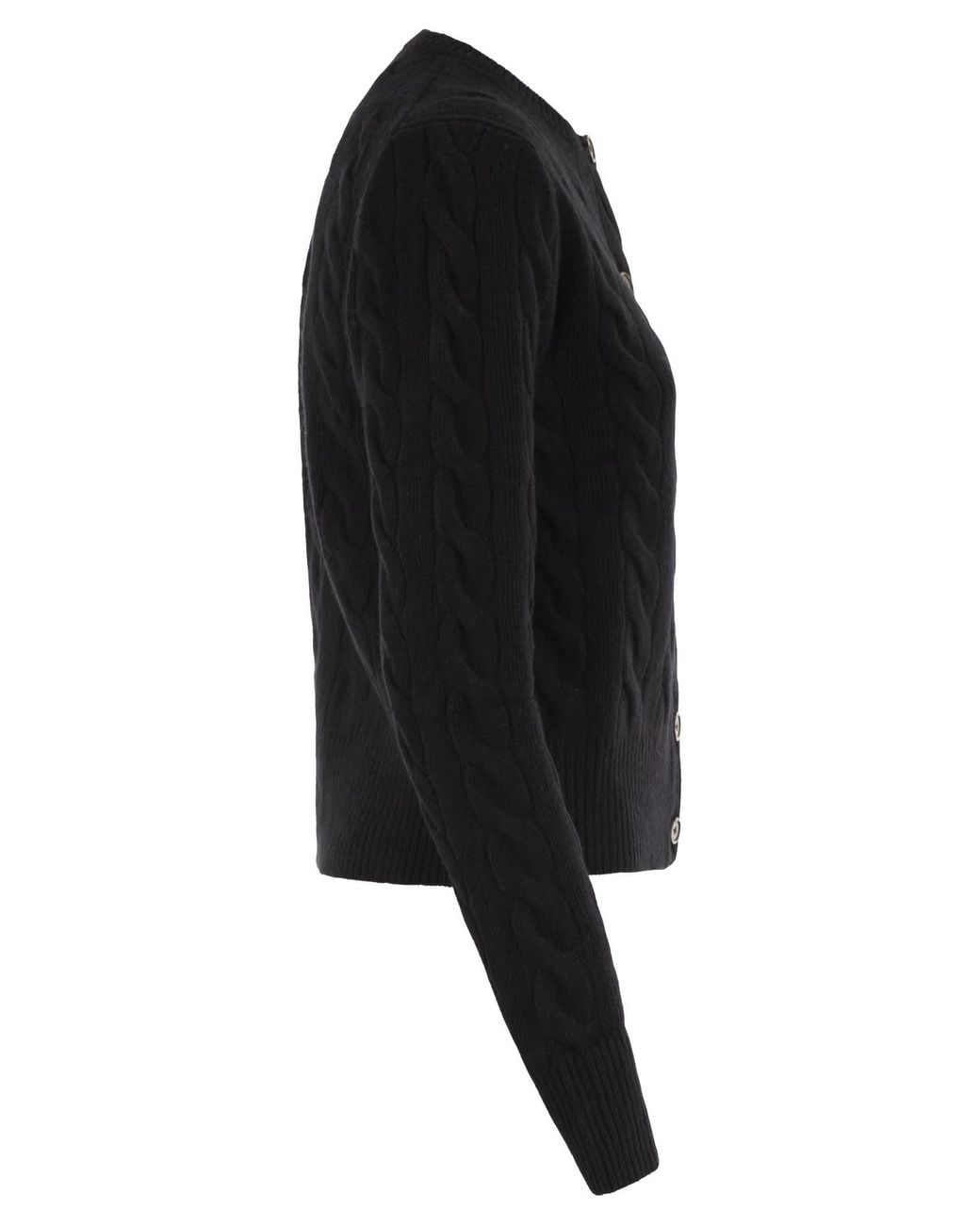 Polo Ralph Lauren Black Wool And Cashmere Cable Knit Cardigan
