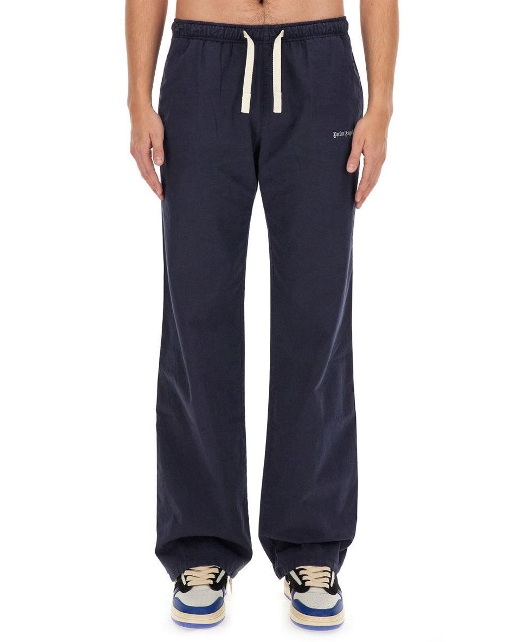 Palm Angels Blue Pants With Logo for men