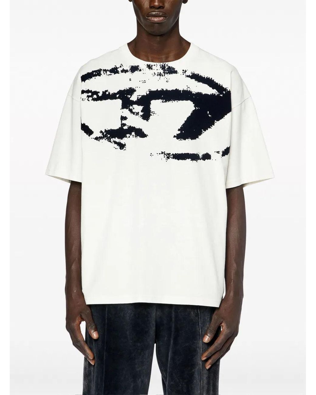 DIESEL White T Boxt T Shirt With Flocked Logo