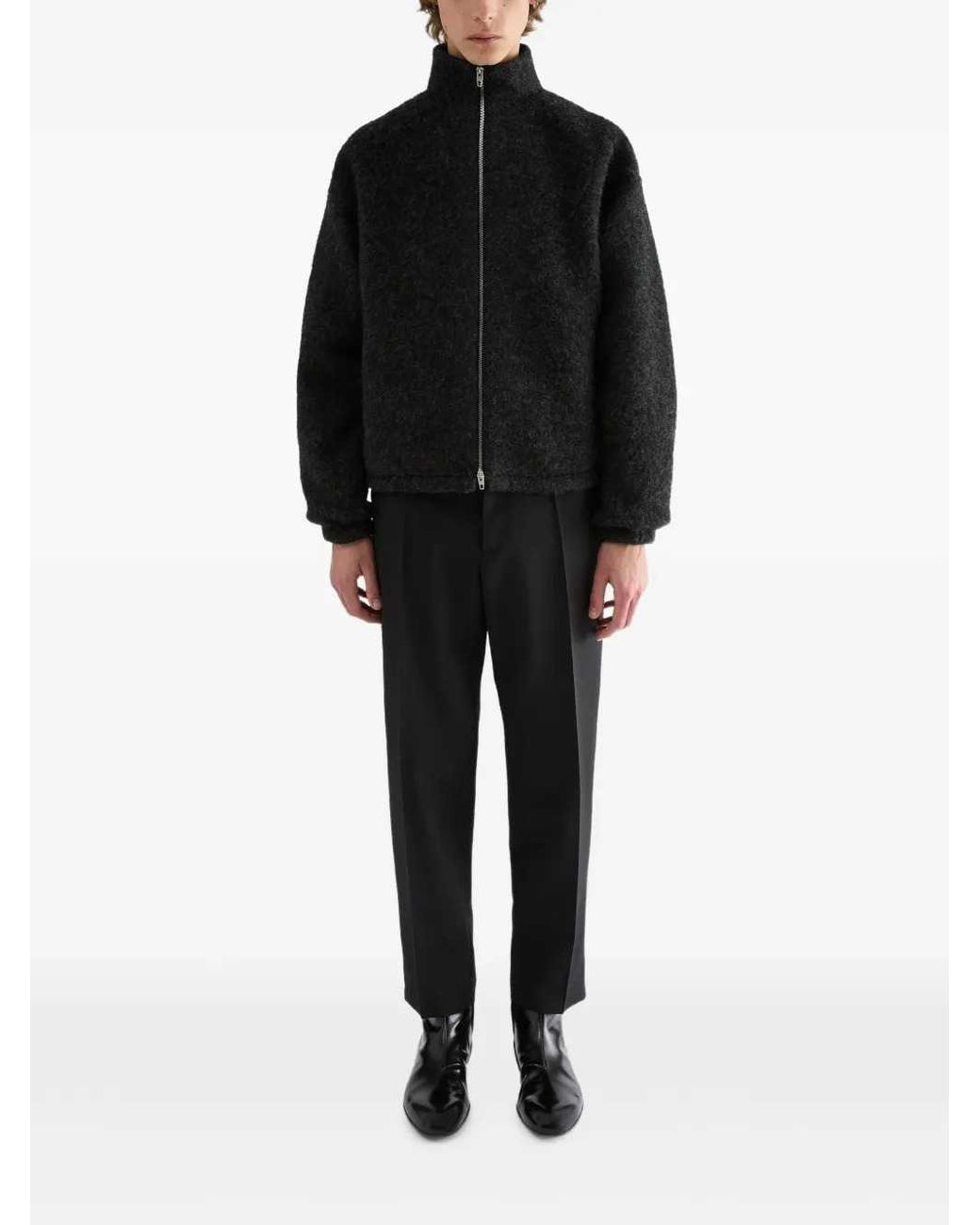Jil Sander Black Zip-Up Wool-Blend Fleece Sweater for men