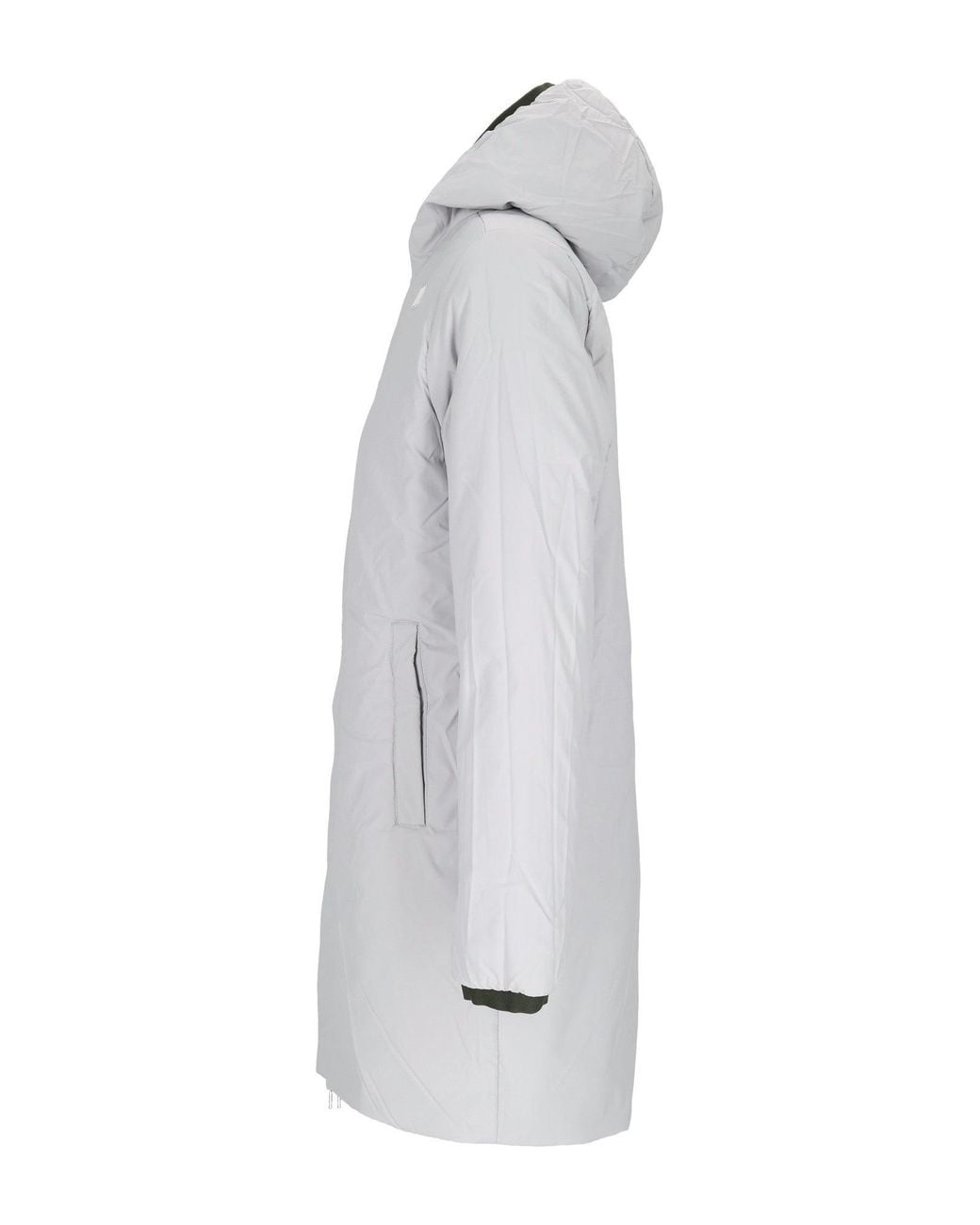 K-Way Gray 3/4 Length Padded Jacket With Hood And Stripe Detail