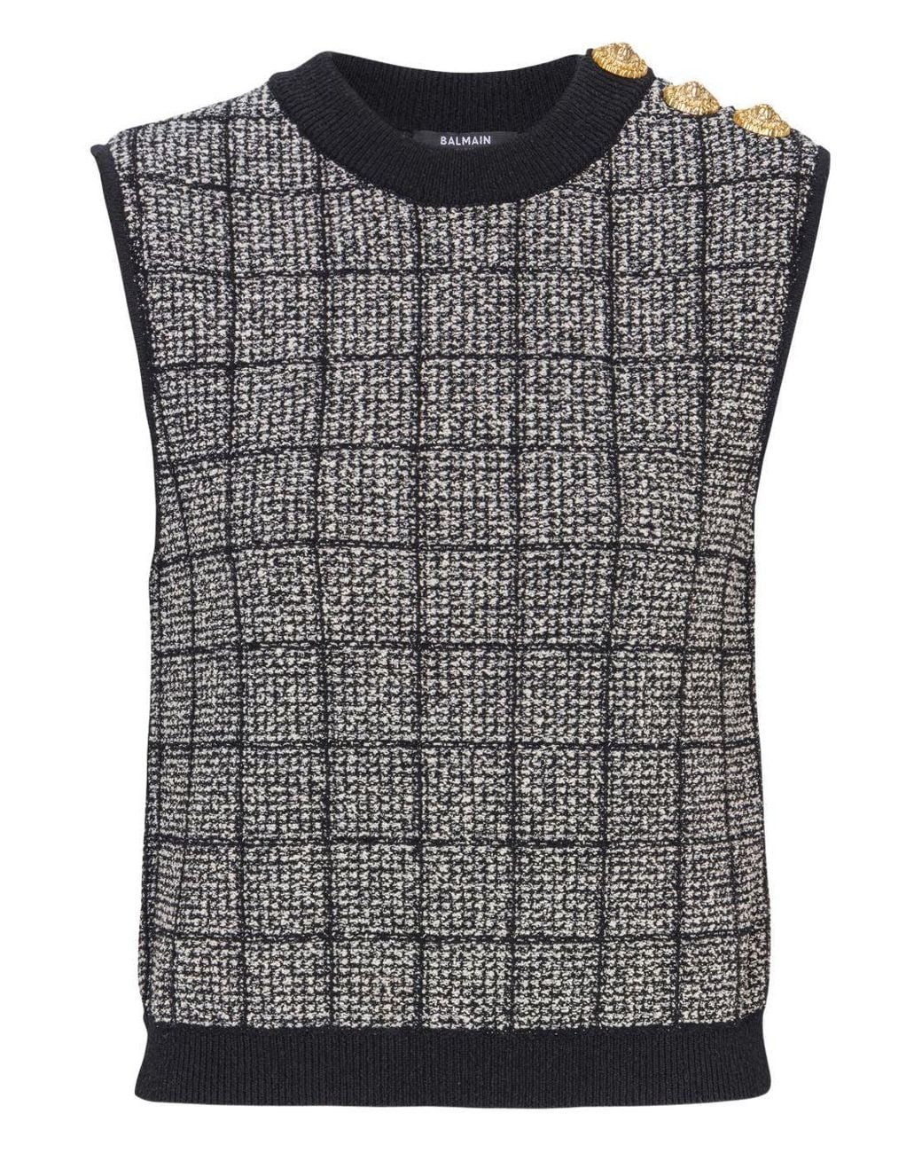 Balmain Gray Tweed Crop Top With Buttons