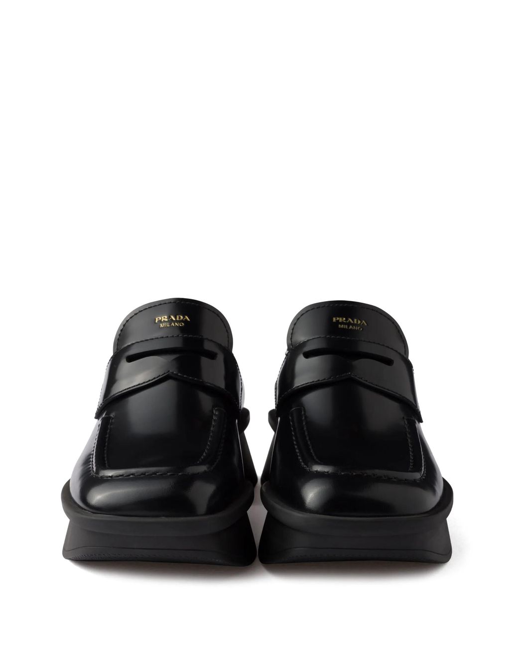 Prada Black Sole Flat Shoes With Glossy Finish And Moder