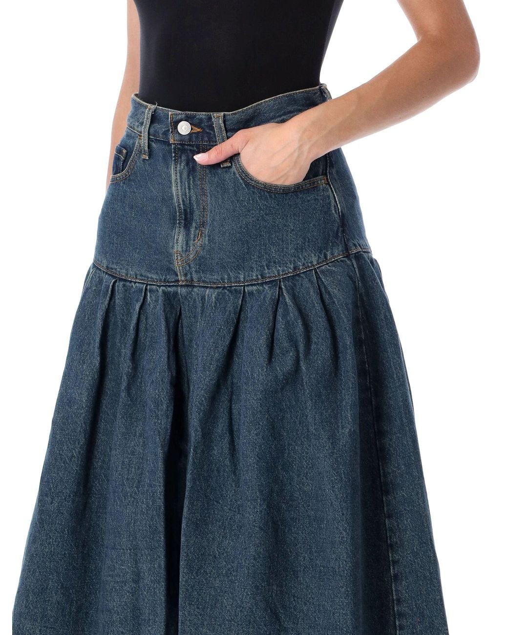 Levi's Blue Pleated Denim Midi Skirt