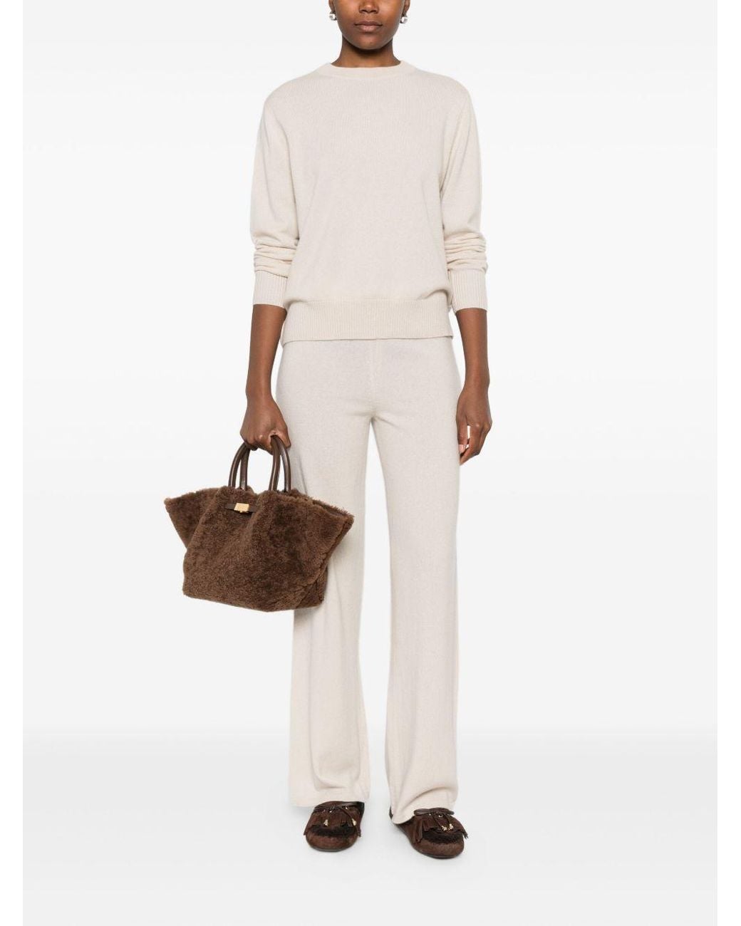 Soft Goat White Trousers And Sweater Cashmere Set