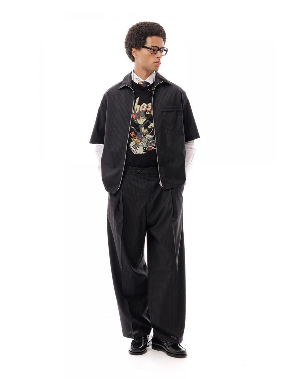 LC23 Black Gessato Lurex Zip Shirt