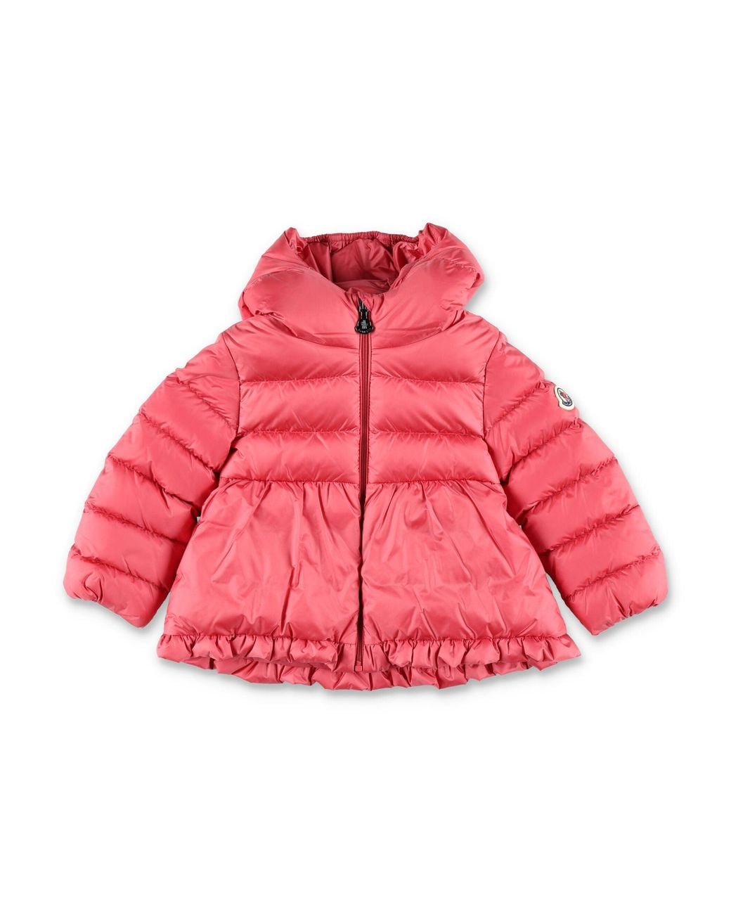 Moncler Pink Girls' Ruffled Flared Down Jacket With Padded Hood