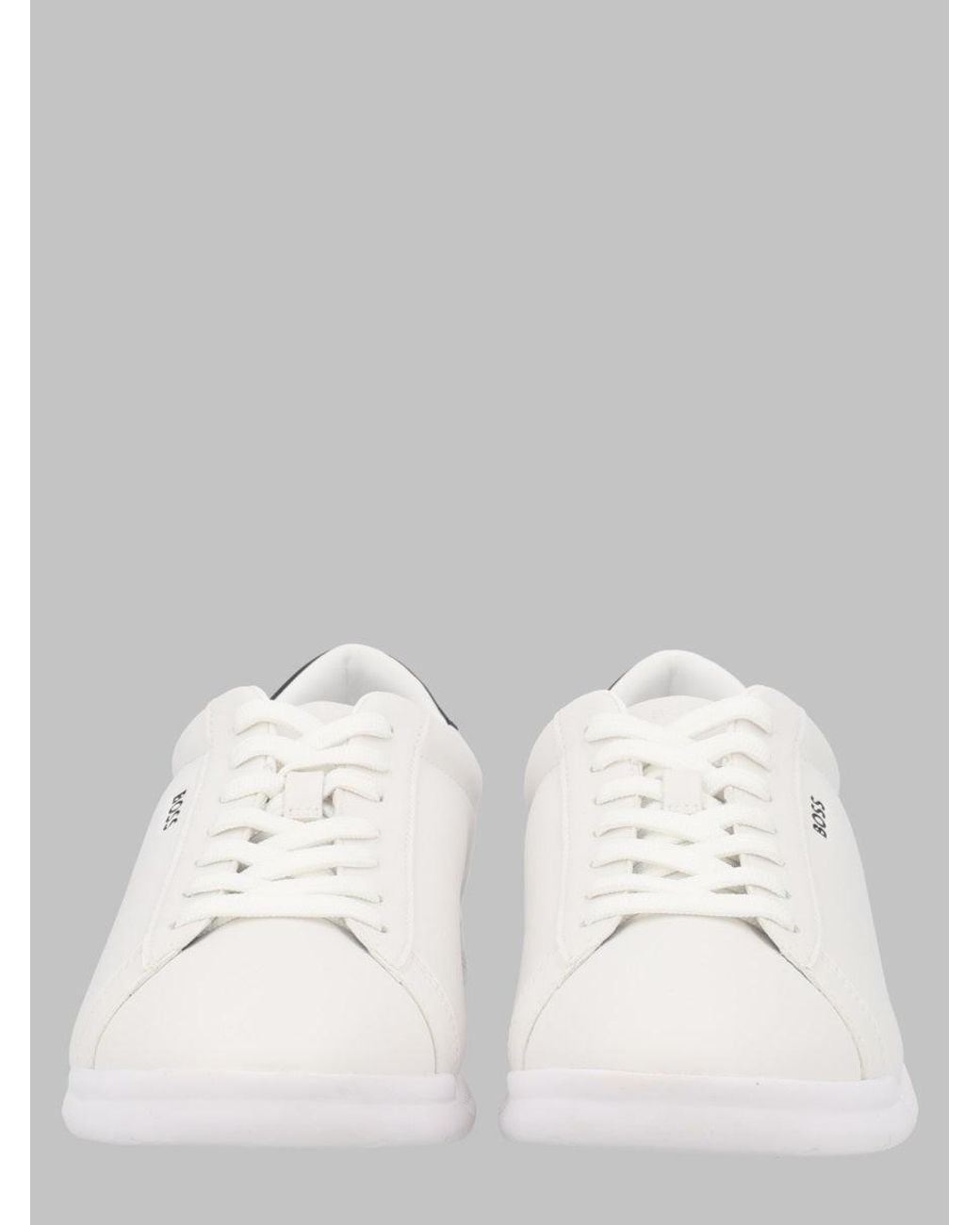 Boss White Low-Top Lace-Up Sneakers for men