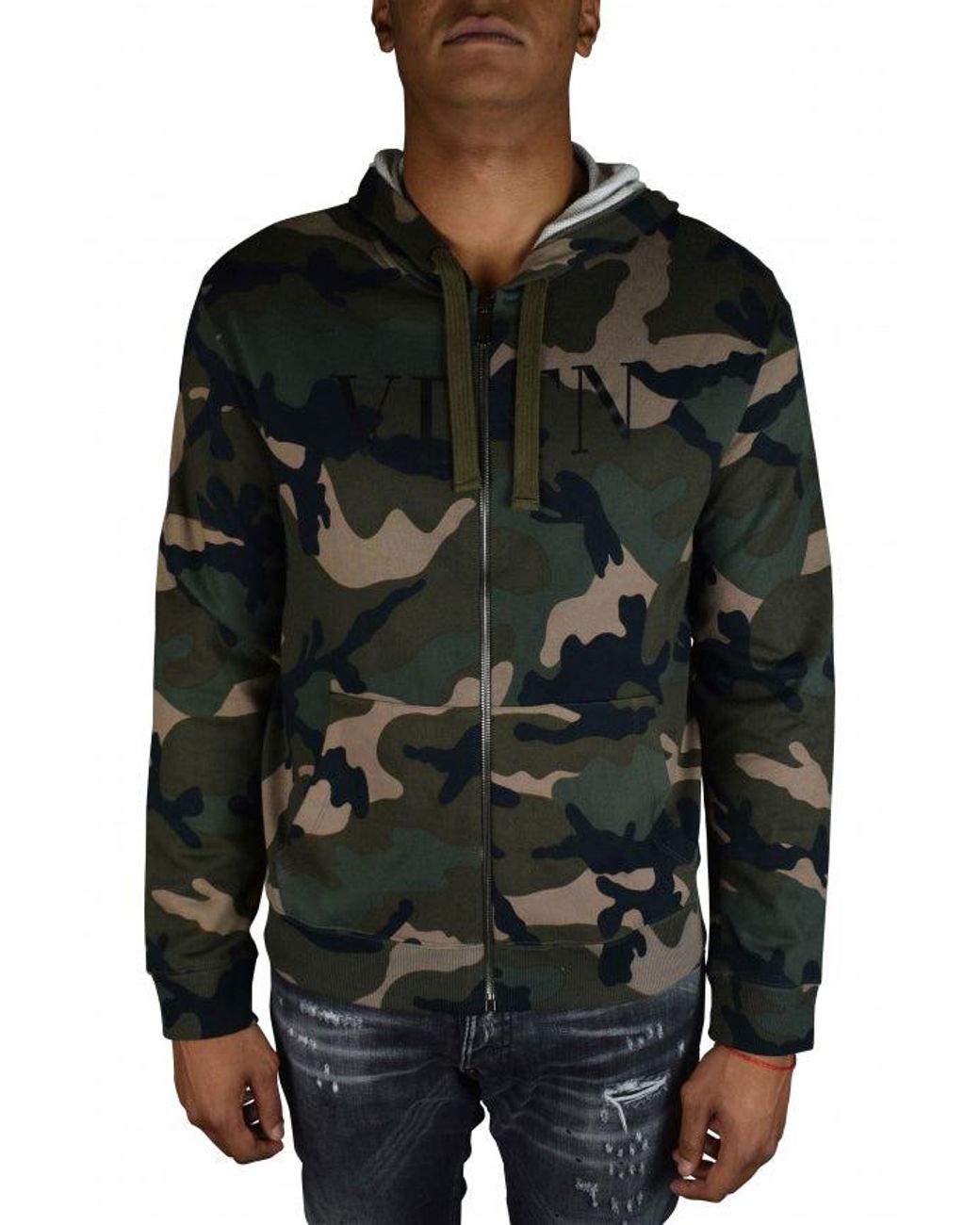 Valentino Garavani Black Camouflage Hooded Zip-Up Vest for men