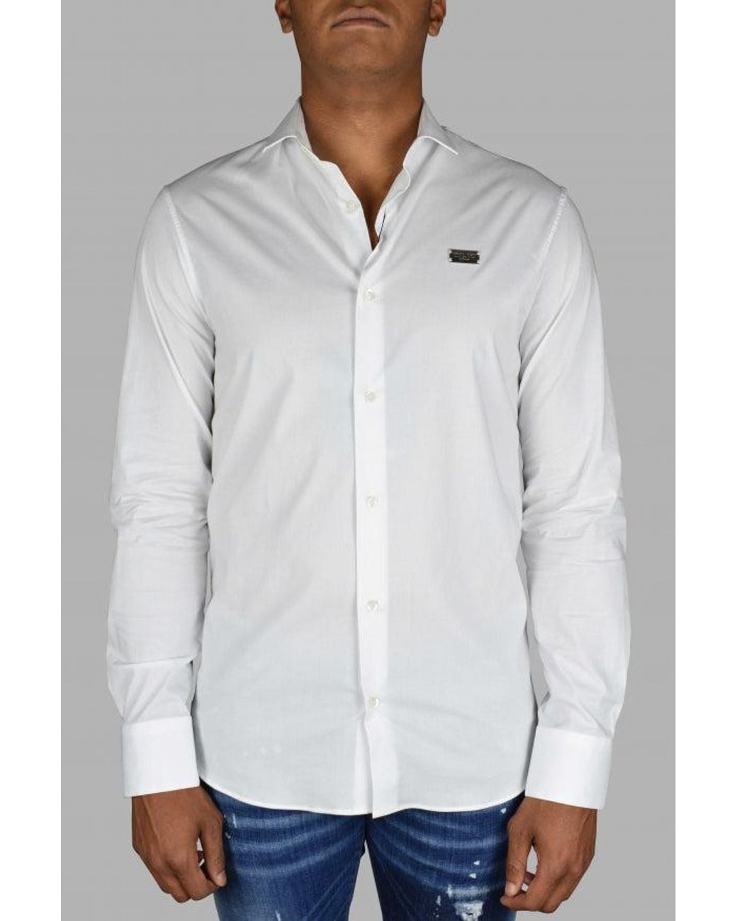Philipp Plein White Diamond Cut Ls Iconic Shirt for men