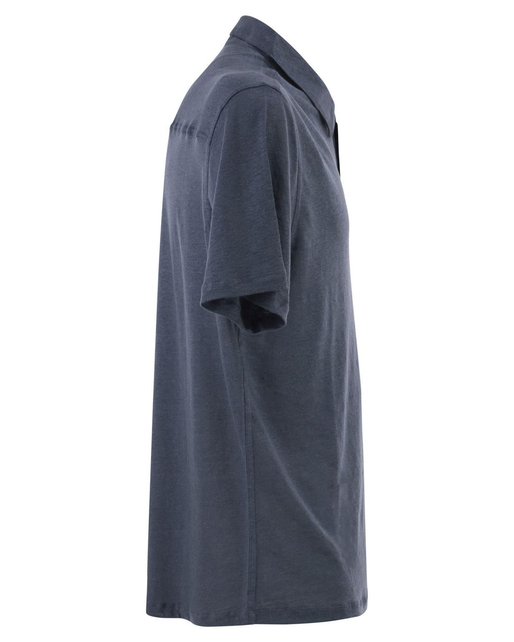 Majestic Blue Stretch Linen Polo Shirt With Button Placket