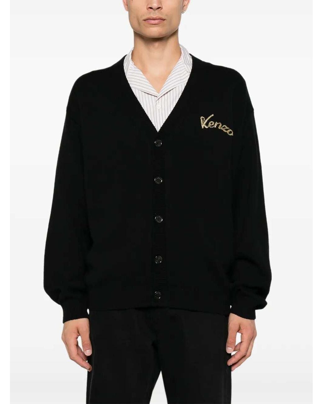 KENZO Black Beaded Tiger-Motif Cardigan for men