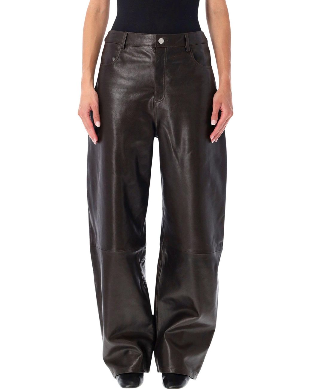 Arma Black Leather Barrel Trousers