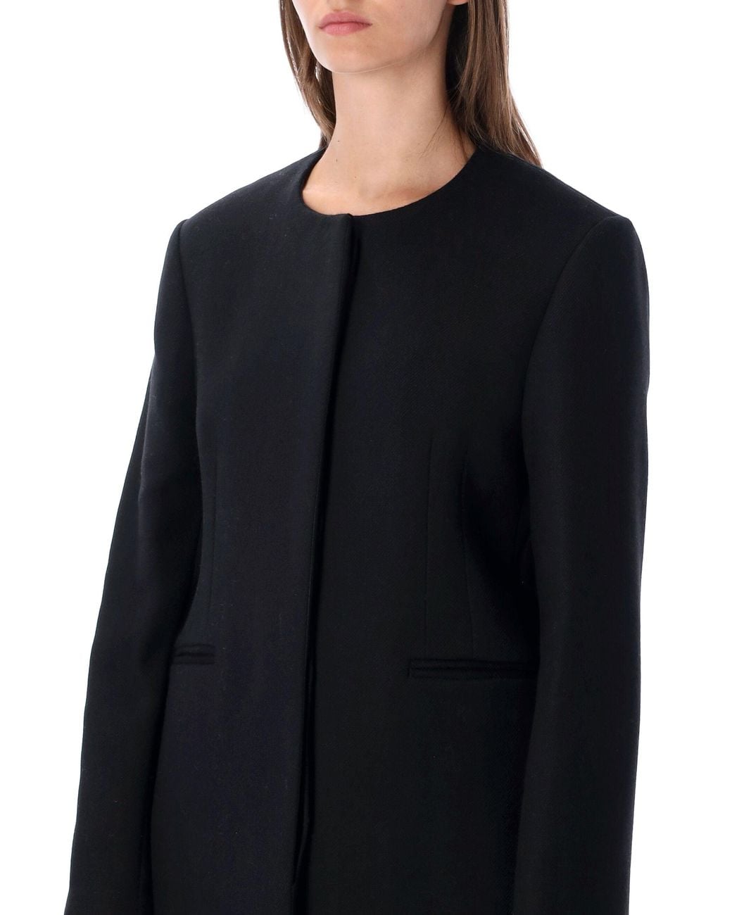 Loulou de Saison Black Collarless Long Wool Coat