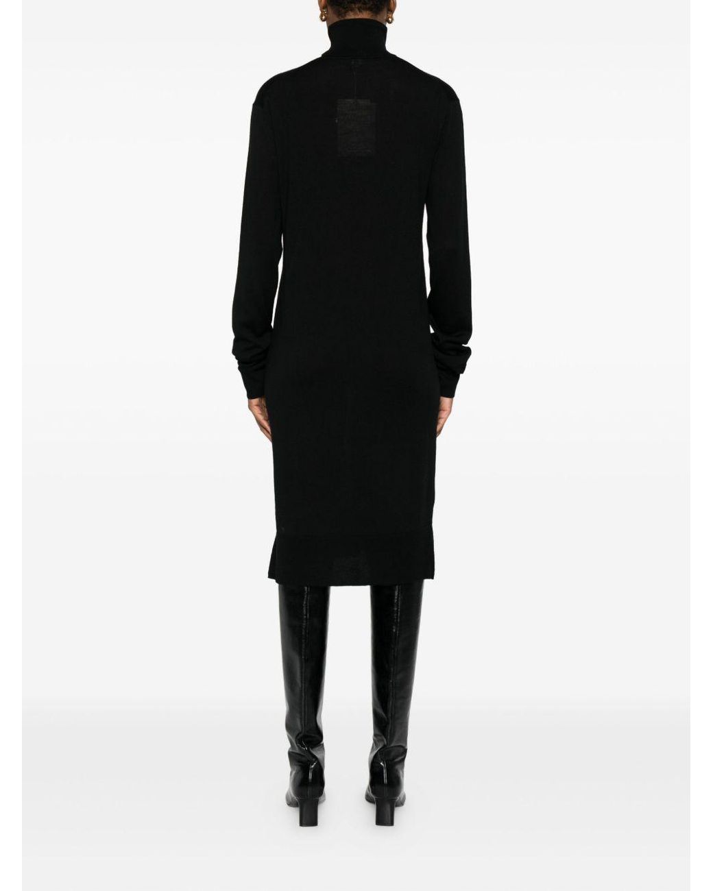 Totême Wool Turtle Neck Midi -jurk in het Black