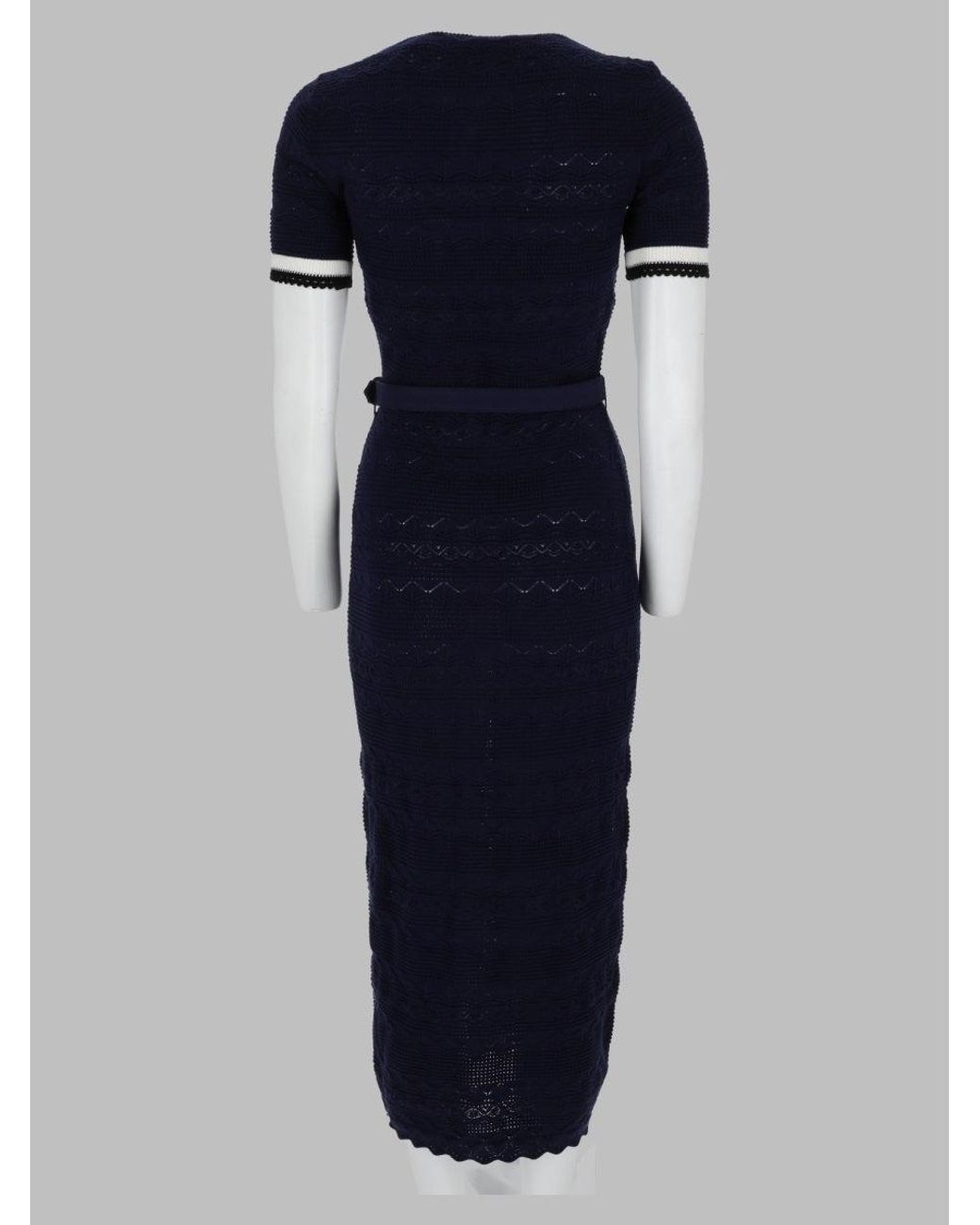 Self-Portrait Blue Fitted Textured Midi Dress With Decorative Details