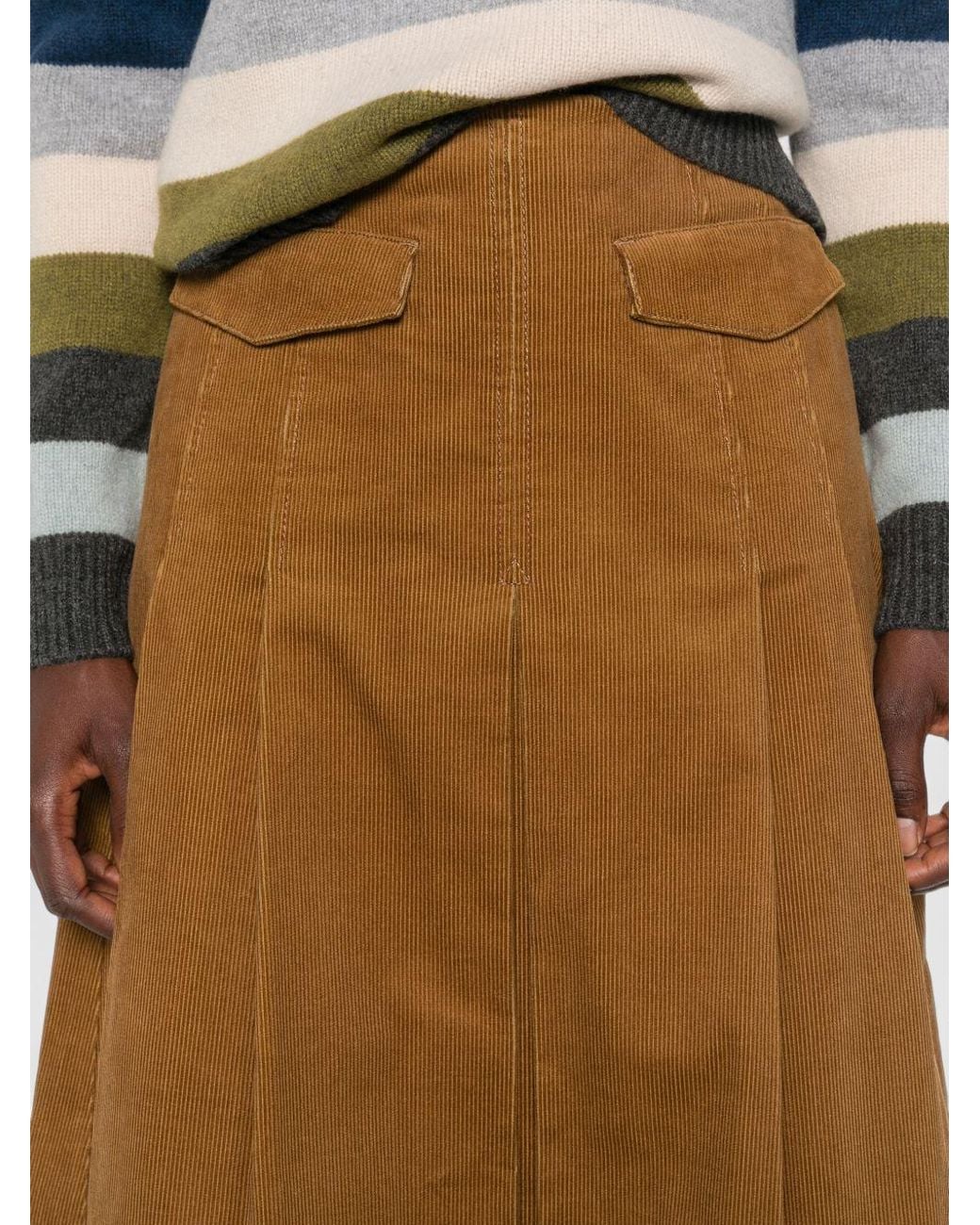 Tory Burch Natural Corduroy Pleated Skirt