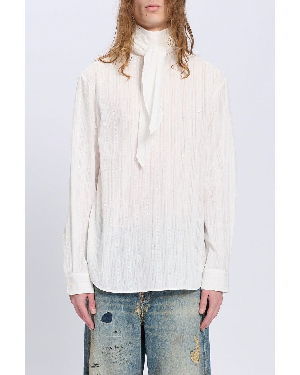 Ann Demeulemeester White Stellan Open Back Bow Tie Collar Top Light Cotton
