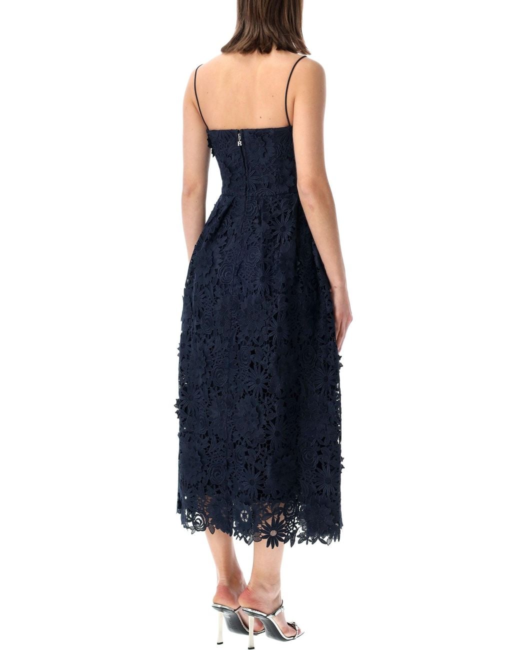 ROTATE BIRGER CHRISTENSEN Blue Rotate Flared 3D Lace Midi Dress