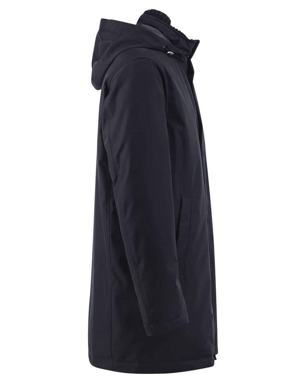 Herno Blue Hooded Parka With Knitted Inner Collar
