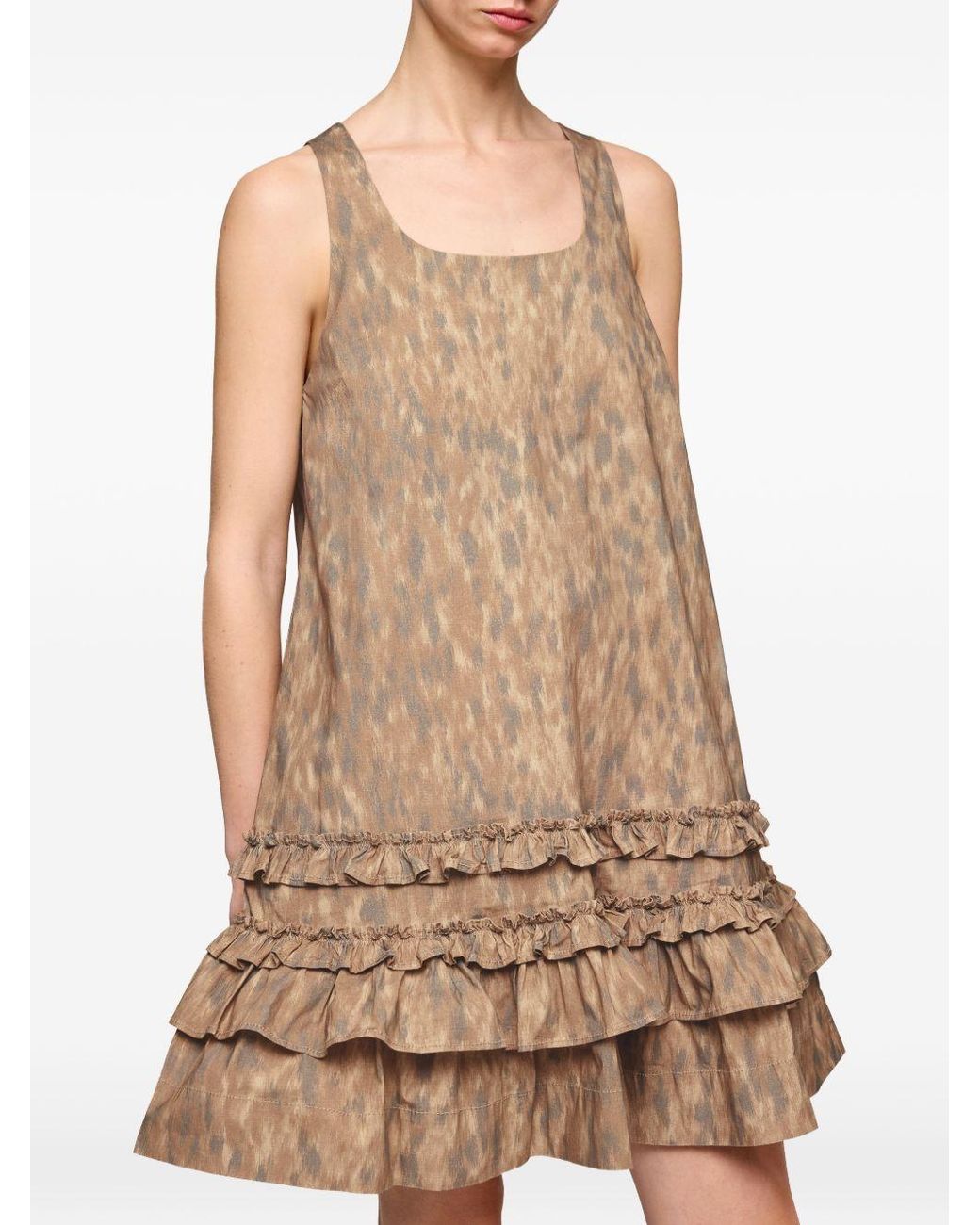 Ganni Natural Printed Cotton Mini Dress