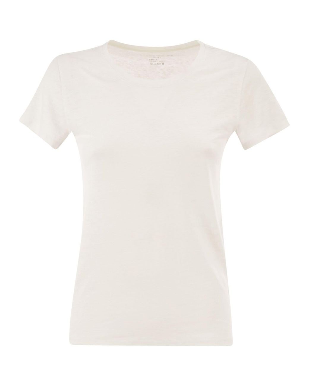 Majestic White Stretch Linen T Shirt With Round Neckline