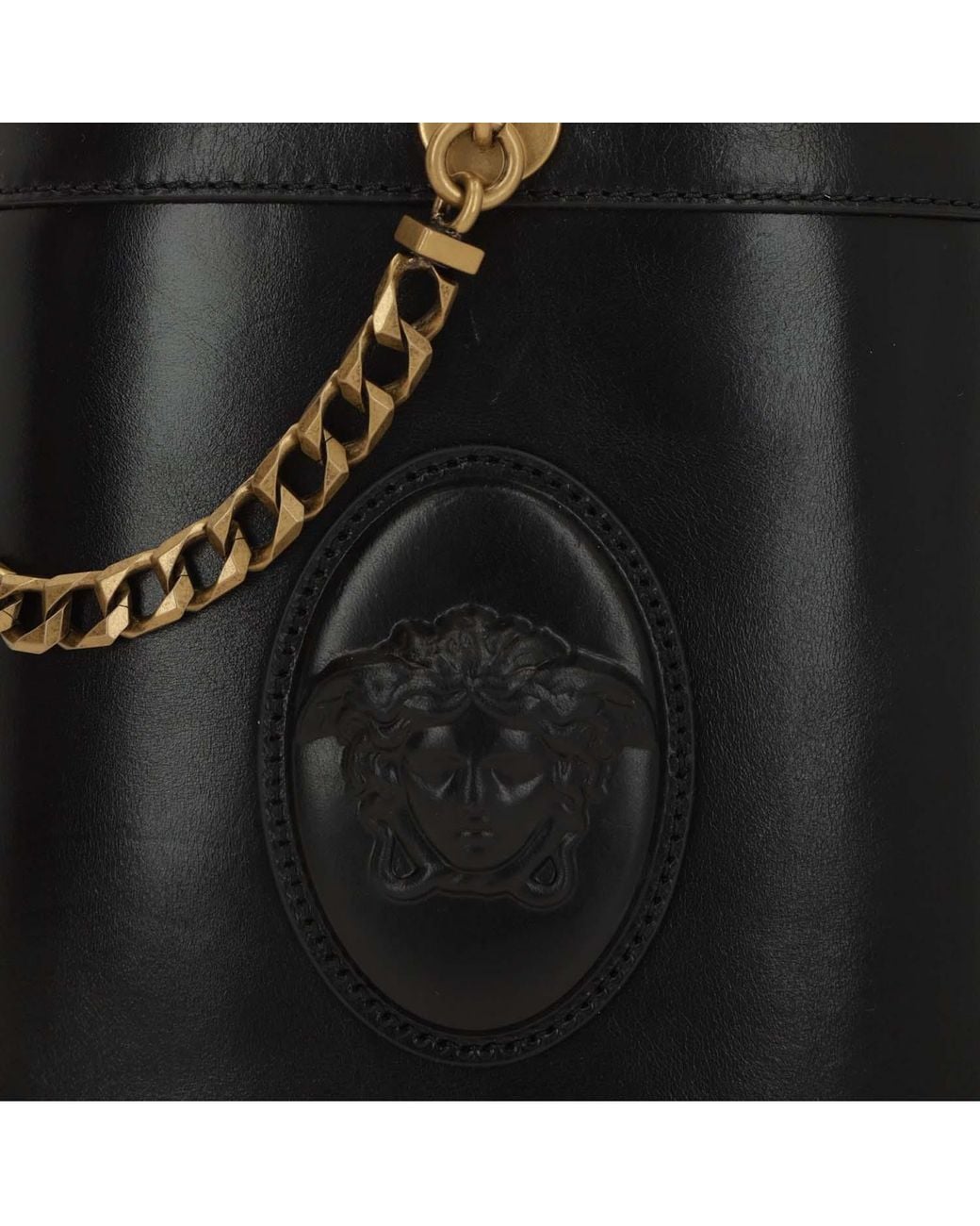Versace Black Bucket Bag La Medusa Leather Shoulder