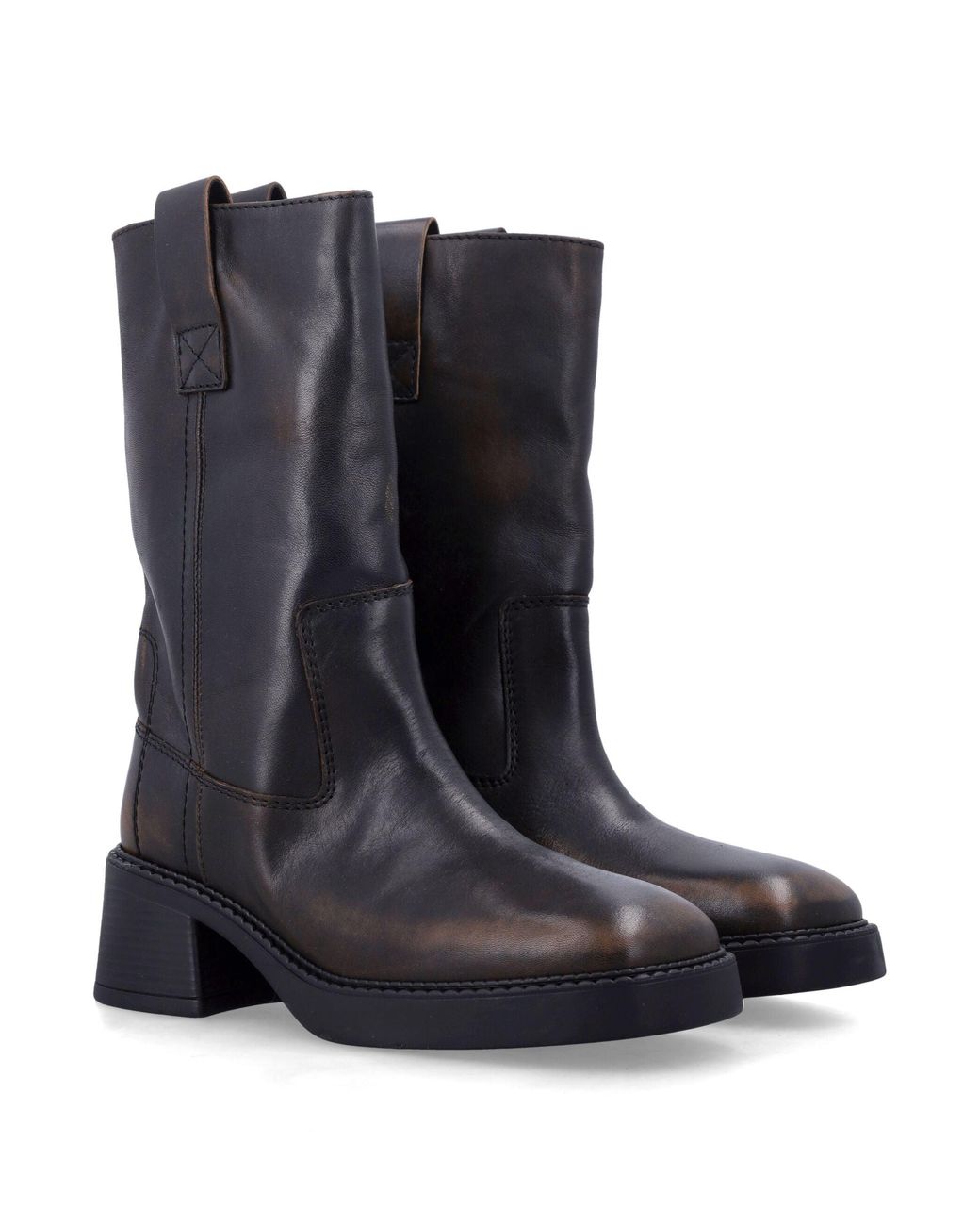 Miista Blue Inaya Mini-Inspired Brush-Off Leather Block Heel Boots
