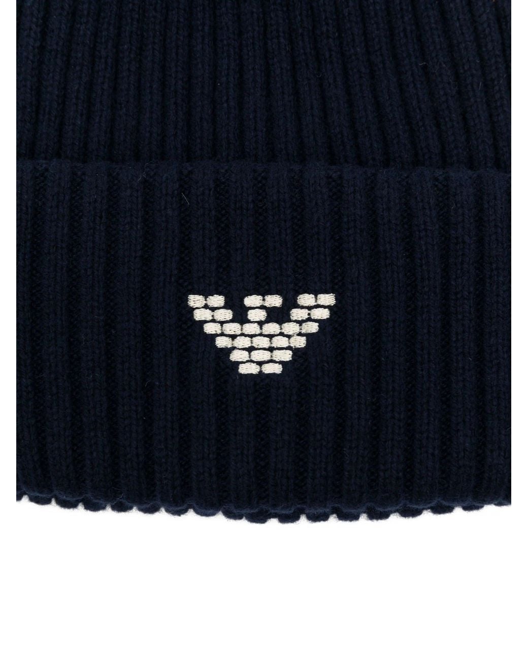Emporio Armani Blue Ribbed Wool Beanie for men