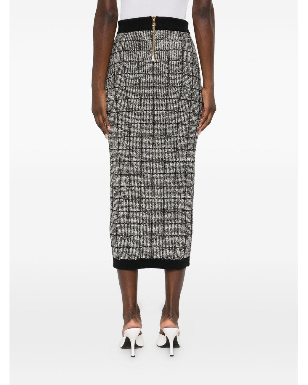 Balmain Gray Tweed Long Skirt