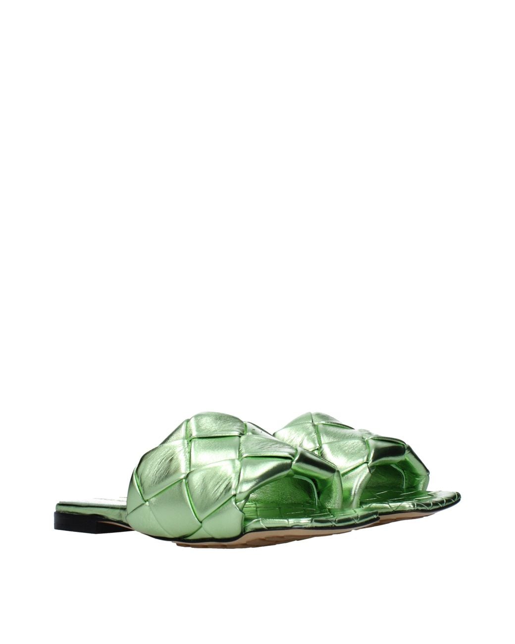 Bottega Veneta Green Flat Lido Sandals