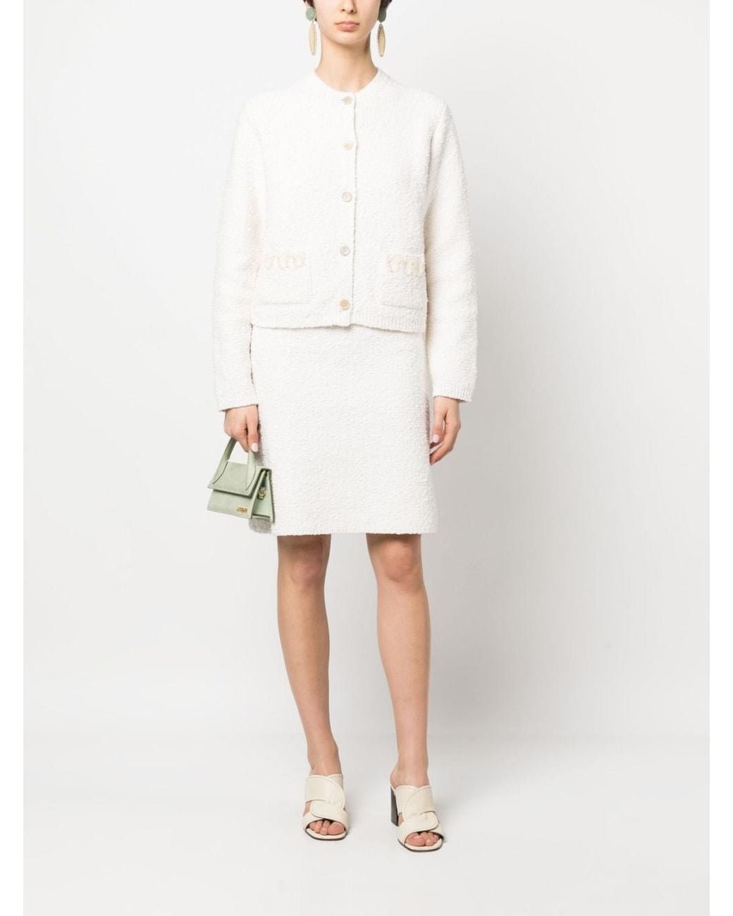 Lanvin White Rd Nk Ls Embroidered Cardi