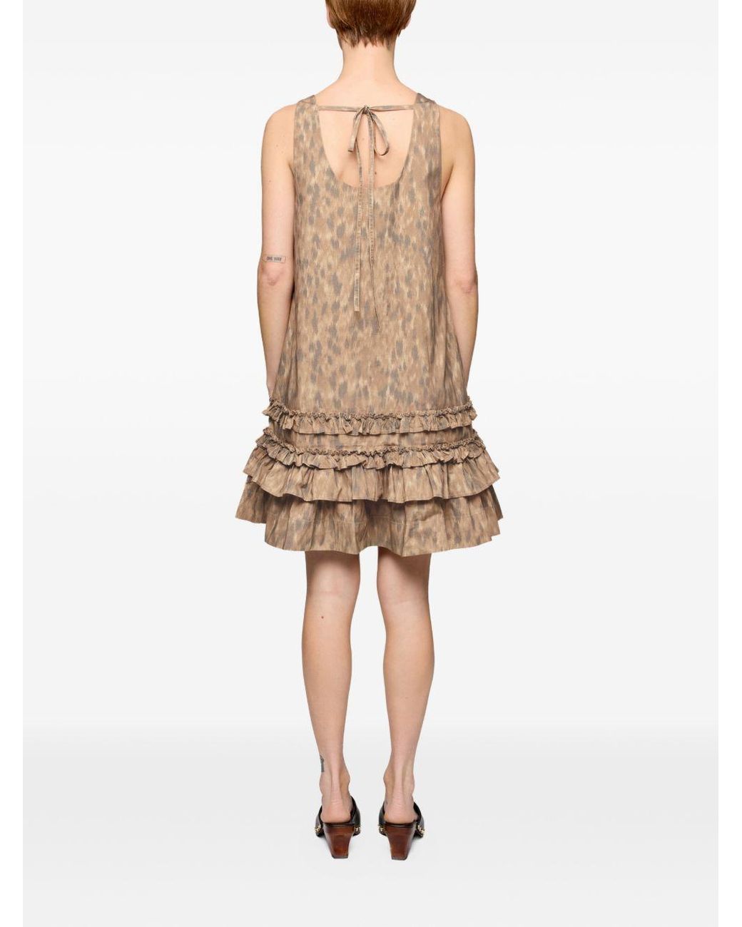 Ganni Natural Printed Cotton Mini Dress