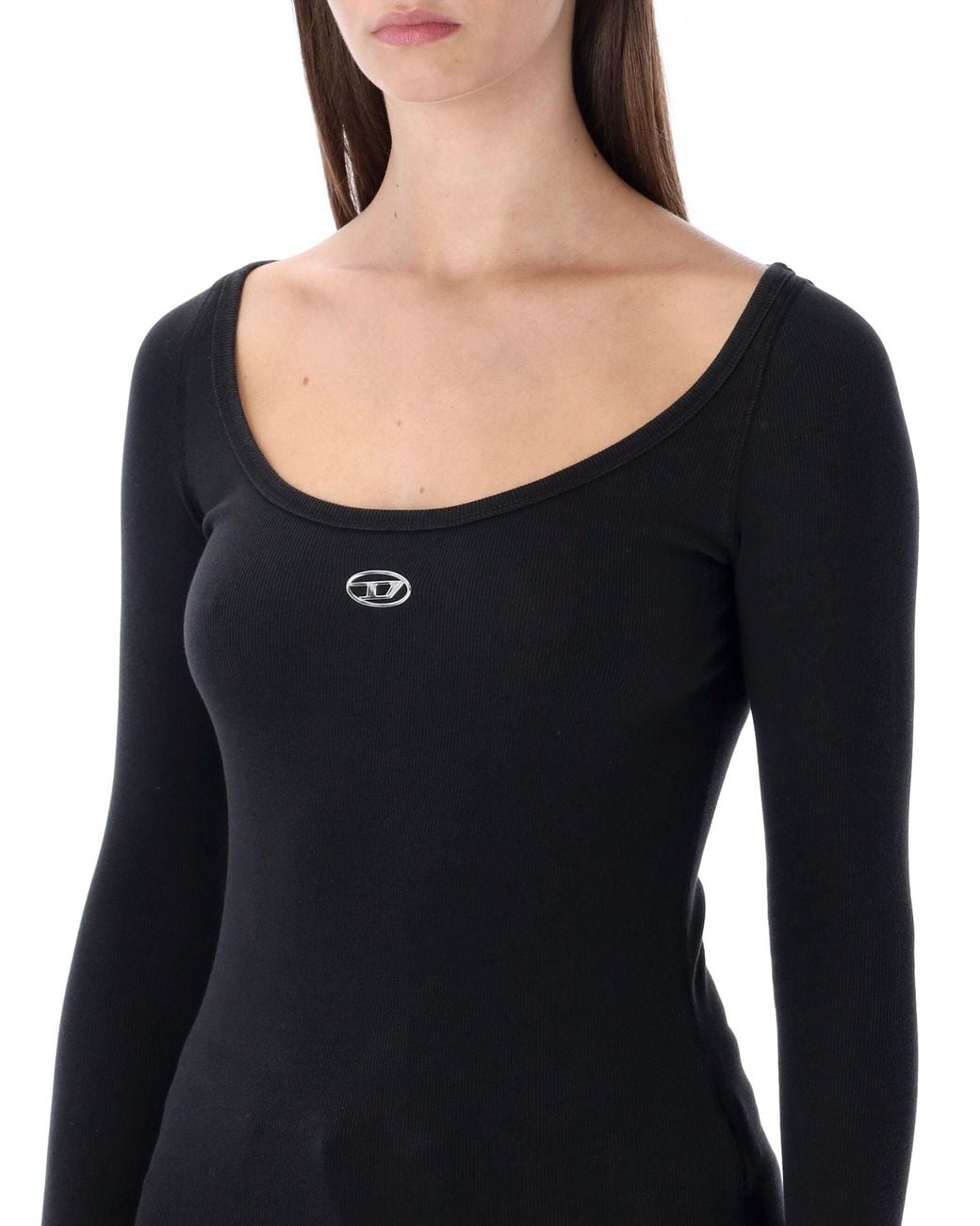 DIESEL Black T-Bal-Od Long-Sleeve Ribbed Cotton Top