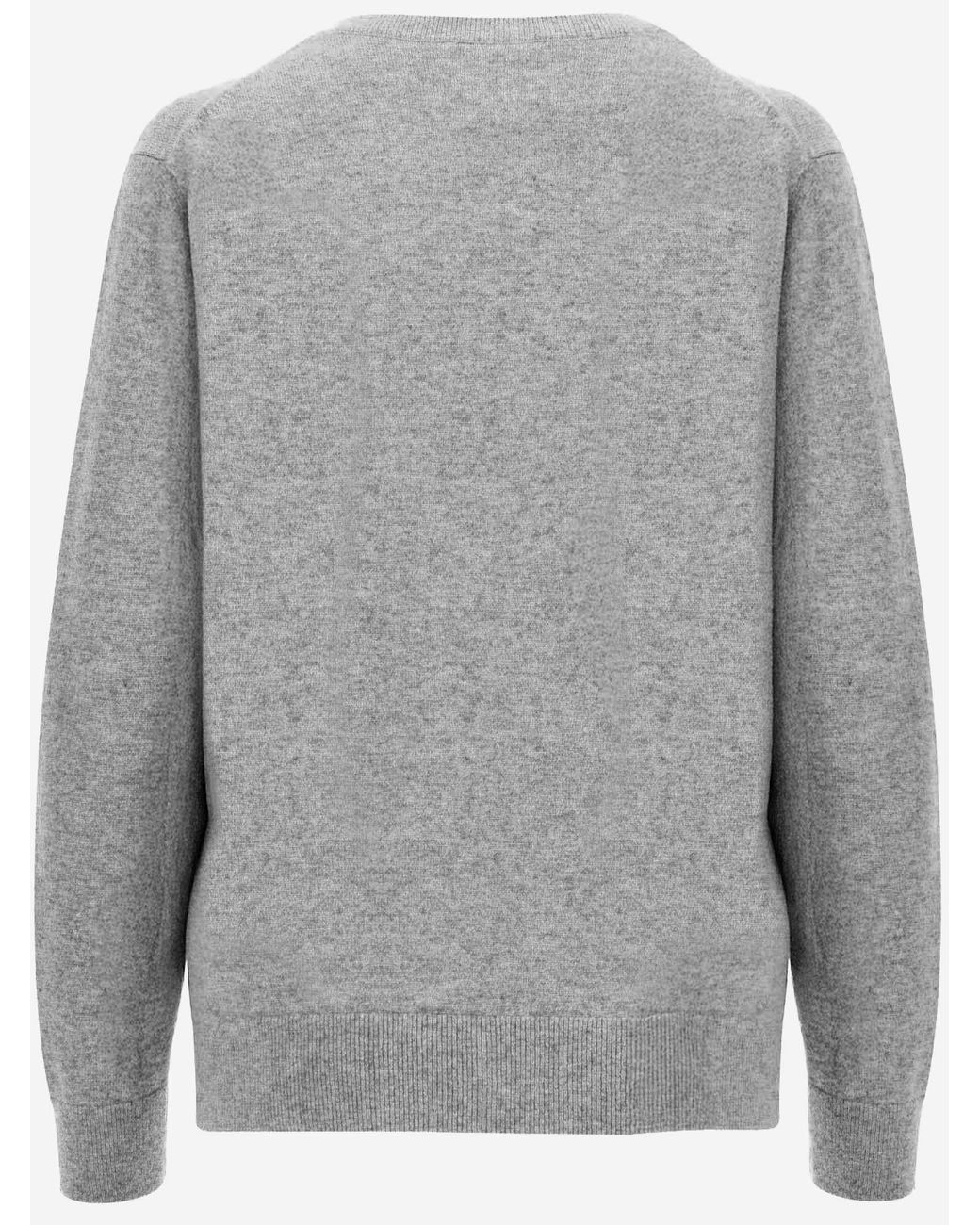 Vince Gray Pure Cashmere V-Neck Sweater With Ribbed Cuffs