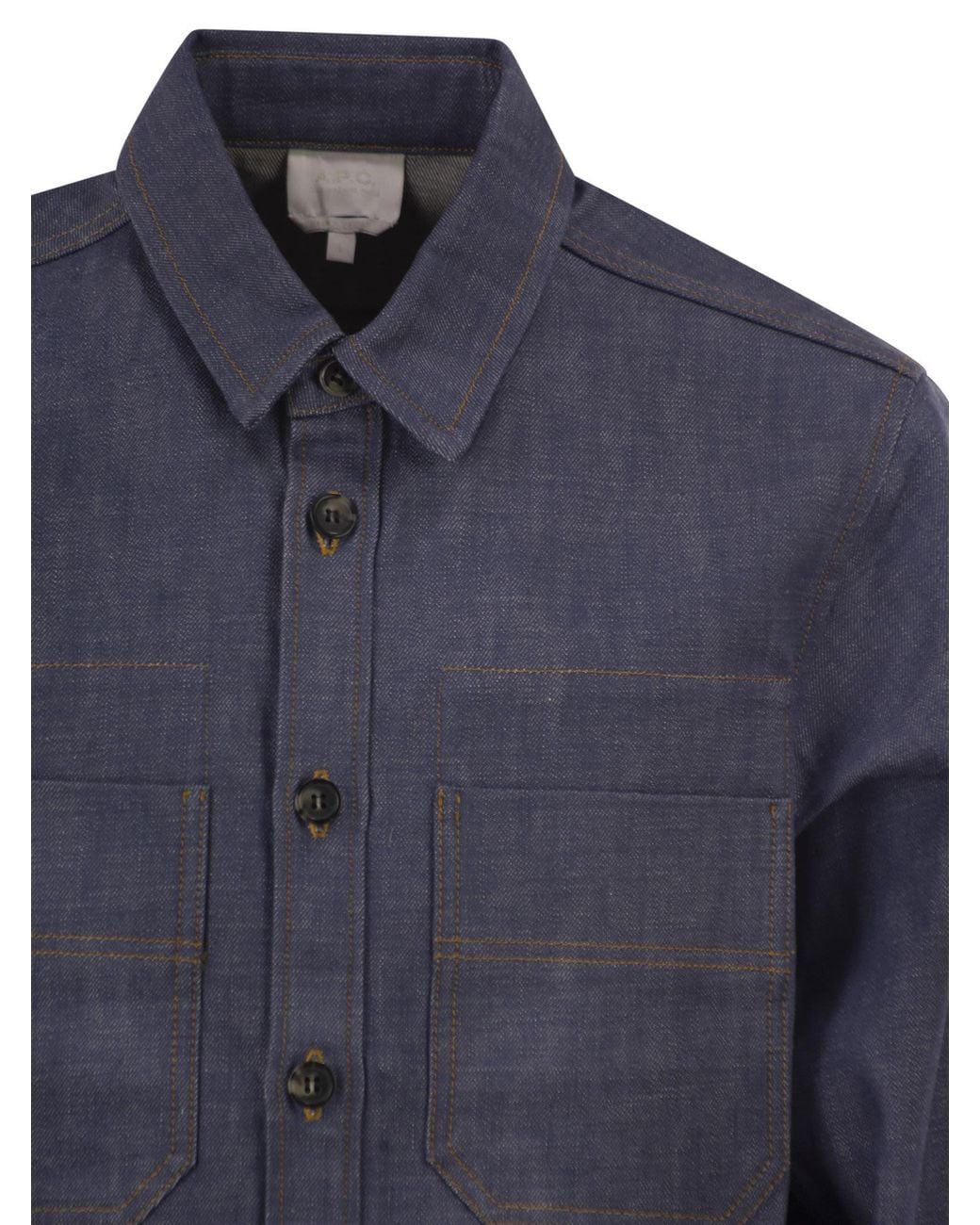A.P.C. Blue Cotton Denim Shirt With Patch Pockets for men