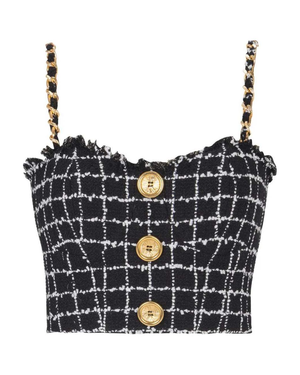 Balmain Blue Tweed Top With Shoulder Straps