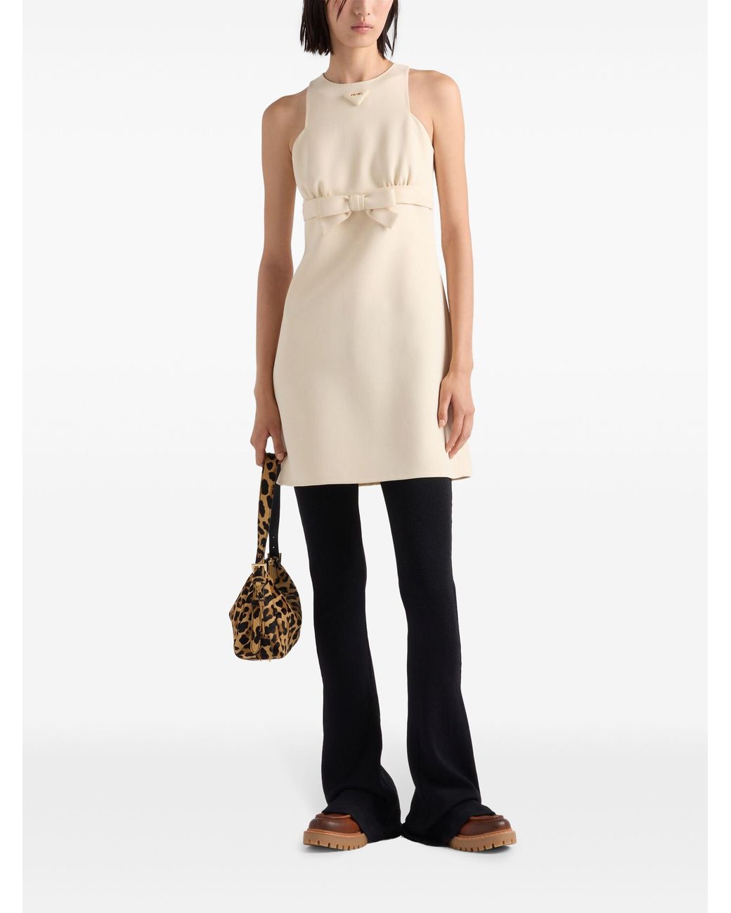 Prada Natural Bow Detailing Short Dress