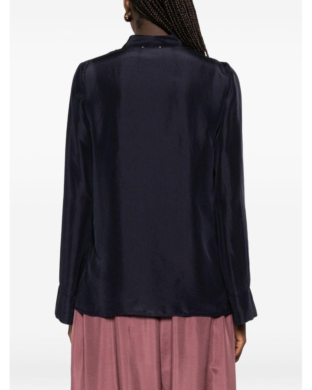 Forte_forte Blue Pleated V-Neck Shirt